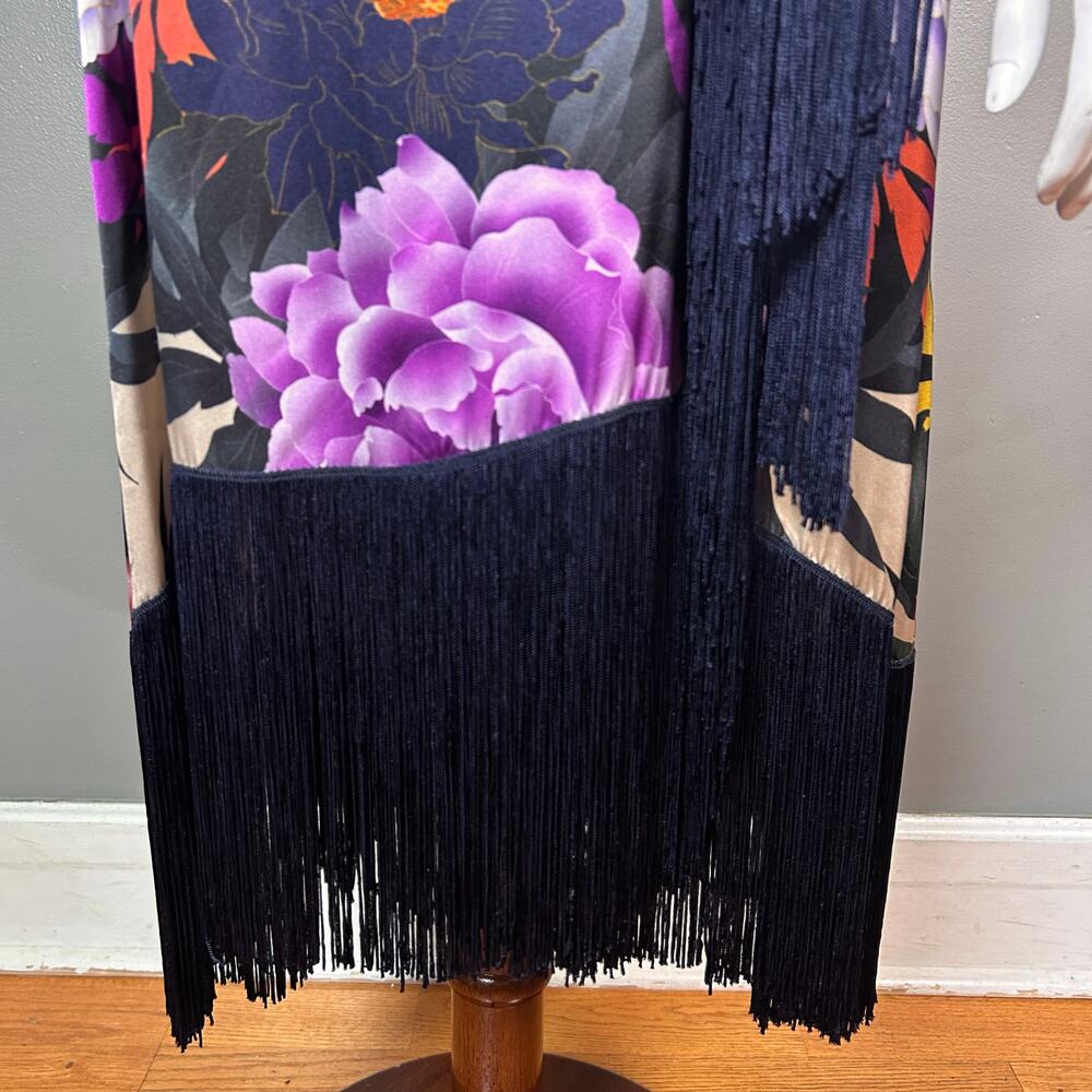 Kobi Halperin Wrap Dress XL Floral Silk-Blend Faux Kimono NWT Asian Fringe Boho - Picture 14 of 16